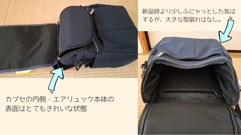 少し形がふにゃっとしてきたエアリュック